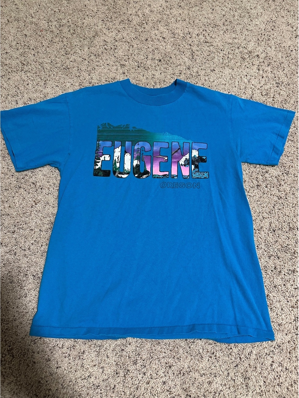 Oneita Power-T Pre-Shrunk 100% Cotton Eugene Oregon Graphic T-Shirt Medium